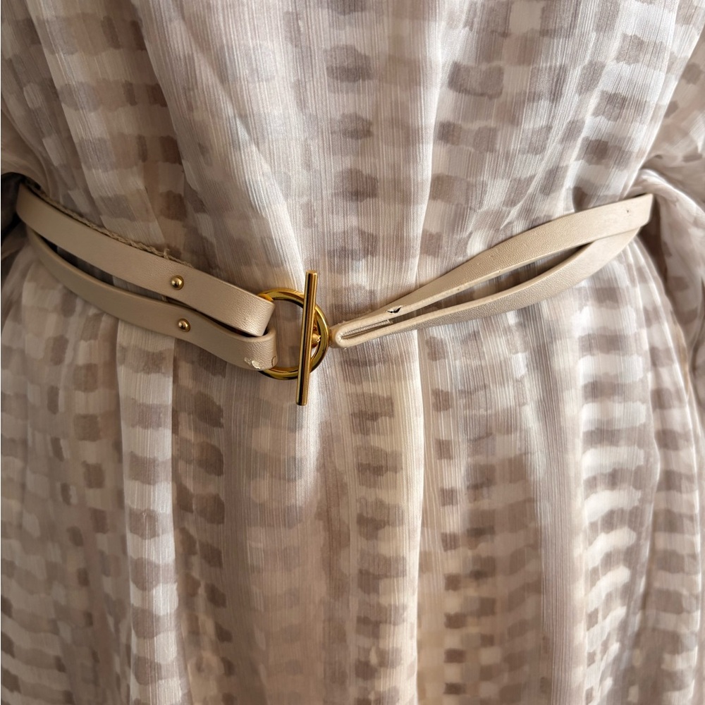Halston Heritage Cream-Ivory Sheer Checked Tunic with Belt - Picture 7 of 12